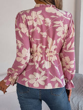 Load image into Gallery viewer, Printed Tie Neck Flounce Sleeve Blouse