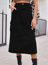 Load image into Gallery viewer, Slit Buttoned Denim Skirt with Pockets