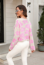 Load image into Gallery viewer, Round Neck Flower Pattern Dropped Shoulder Pullover Sweater