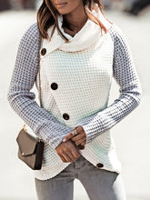 Load image into Gallery viewer, Contrast Decorative Button Turtleneck Sweater