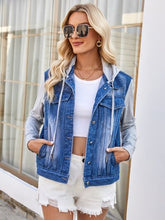 Load image into Gallery viewer, Pocketd Button Up Detachable Hooded Denim Jacket