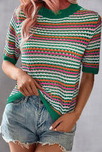 Load image into Gallery viewer, Openwork Striped Short Sleeve Knit Top