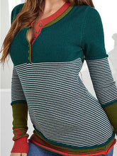 Load image into Gallery viewer, Striped Contrast Notched Long Sleeve Sweater