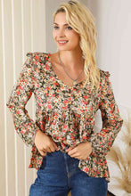 Load image into Gallery viewer, Floral V-Neck Babydoll Blouse