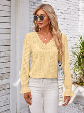 Load image into Gallery viewer, Applique V-Neck Flounce Sleeve T-Shirt