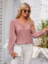 Load image into Gallery viewer, Applique V-Neck Flounce Sleeve T-Shirt