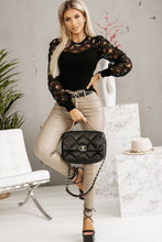 Load image into Gallery viewer, Hollowed Floral Lace Spliced Long Sleeve Blouse