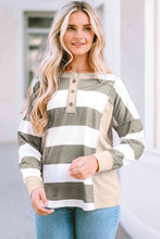 Load image into Gallery viewer, Striped Exposed Seam Buttoned T-Shirt