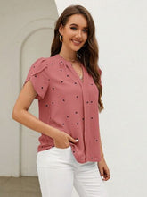 Load image into Gallery viewer, Heart Print Notched Petal Sleeve Blouse