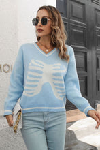 Load image into Gallery viewer, Skeleton Pattern V-Neck Long Sleeve Pullover Sweater
