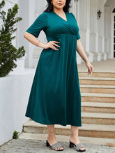 Load image into Gallery viewer, Plus Size Slit Surplice Short Sleeve Midi Dress
