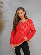 Load image into Gallery viewer, Striped Round Neck Dropped Shoulder Sweater