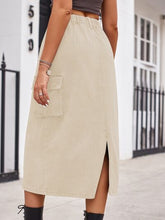 Load image into Gallery viewer, Slit Buttoned Denim Skirt with Pockets