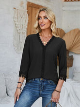 Load image into Gallery viewer, Lace Detail V-Neck Three-Quarter Sleeve Blouse