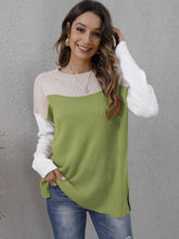 Load image into Gallery viewer, Color Block Round Neck Dropped Shoulder Sweater