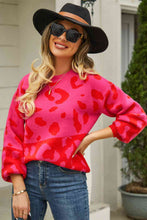 Load image into Gallery viewer, Woven Right Leopard Round Neck Dropped Shoulder Sweater