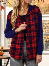 Load image into Gallery viewer, Contrast Button Up Drawstring Hooded Shirt