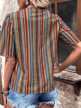 Load image into Gallery viewer, Printed V-Neck Button-Up Short Sleeve Top