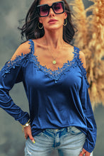 Load image into Gallery viewer, Lace Detail Cold Shoulder Long Sleeve T-Shirt