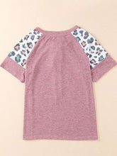 Load image into Gallery viewer, Lace-Up Leopard Short Sleeve T-Shirt