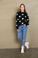 Load image into Gallery viewer, Woven Right Heart Pattern Lantern Sleeve Round Neck Tunic Sweater