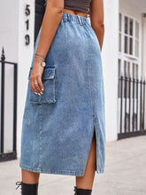 Load image into Gallery viewer, Slit Buttoned Denim Skirt with Pockets