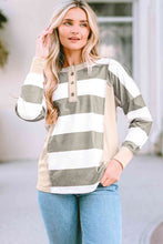 Load image into Gallery viewer, Striped Exposed Seam Buttoned T-Shirt