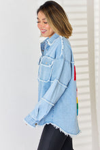 Load image into Gallery viewer, PEACE Raw Hem Dropped Shoulder Denim Top