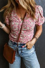 Load image into Gallery viewer, Ruched Printed Puff Sleeve Blouse