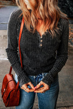 Load image into Gallery viewer, Ribbed Buttoned V-Neck Long Sleeve Top