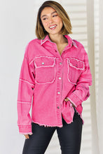 Load image into Gallery viewer, PEACE Raw Hem Dropped Shoulder Denim Top