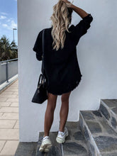 Load image into Gallery viewer, Raw Hem Collared Neck Long Sleeve Denim Jacket