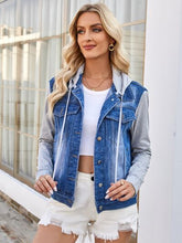 Load image into Gallery viewer, Pocketd Button Up Detachable Hooded Denim Jacket