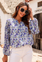Load image into Gallery viewer, Printed Notched Balloon Sleeve Blouse