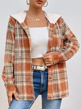 Load image into Gallery viewer, Plaid Button Up Drawstring Hooded Jacket
