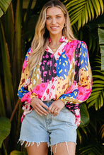 Load image into Gallery viewer, Printed Notched Long Sleeve Blouse