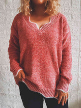 Load image into Gallery viewer, Notched Dropped Shoulder Long Sleeve Sweater
