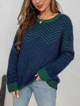 Load image into Gallery viewer, Striped Round Neck Dropped Shoulder Sweater