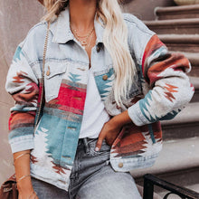 Load image into Gallery viewer, Printed Button Down Denim Shacket