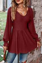 Load image into Gallery viewer, Peplum V-Neck Long Sleeve Blouse