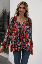 Load image into Gallery viewer, Floral Print Balloon Sleeve Ruched Blouse