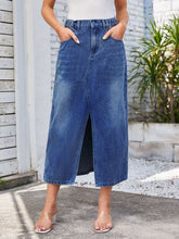 Load image into Gallery viewer, Slit Midi Denim Skirt with Pockets