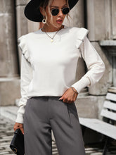 Load image into Gallery viewer, Round Neck Ruffle Trim Long Sleeve Pullover Sweater
