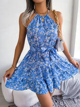 Load image into Gallery viewer, Tied Printed Grecian Neck Mini Dress