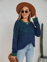 Load image into Gallery viewer, Striped Round Neck Dropped Shoulder Sweater