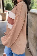 Load image into Gallery viewer, Ribbed Color Block Exposed Seam Round Neck Blouse