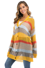 Load image into Gallery viewer, Color Block Openwork Long Sleeve Cardigan
