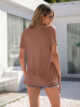 Load image into Gallery viewer, Decorative Button Round Neck Cold Shoulder T-Shirt