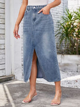 Load image into Gallery viewer, Slit Midi Denim Skirt with Pockets
