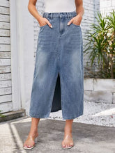 Load image into Gallery viewer, Slit Midi Denim Skirt with Pockets